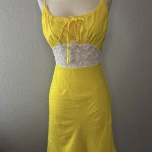 Yellow Spaghetti Strap Dress with Lace Waist Cutout